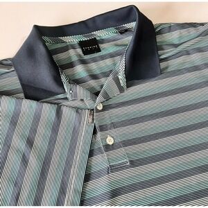 Dunning Polo Shirt Mens XL Black Copen Blue Striped Performance Golf